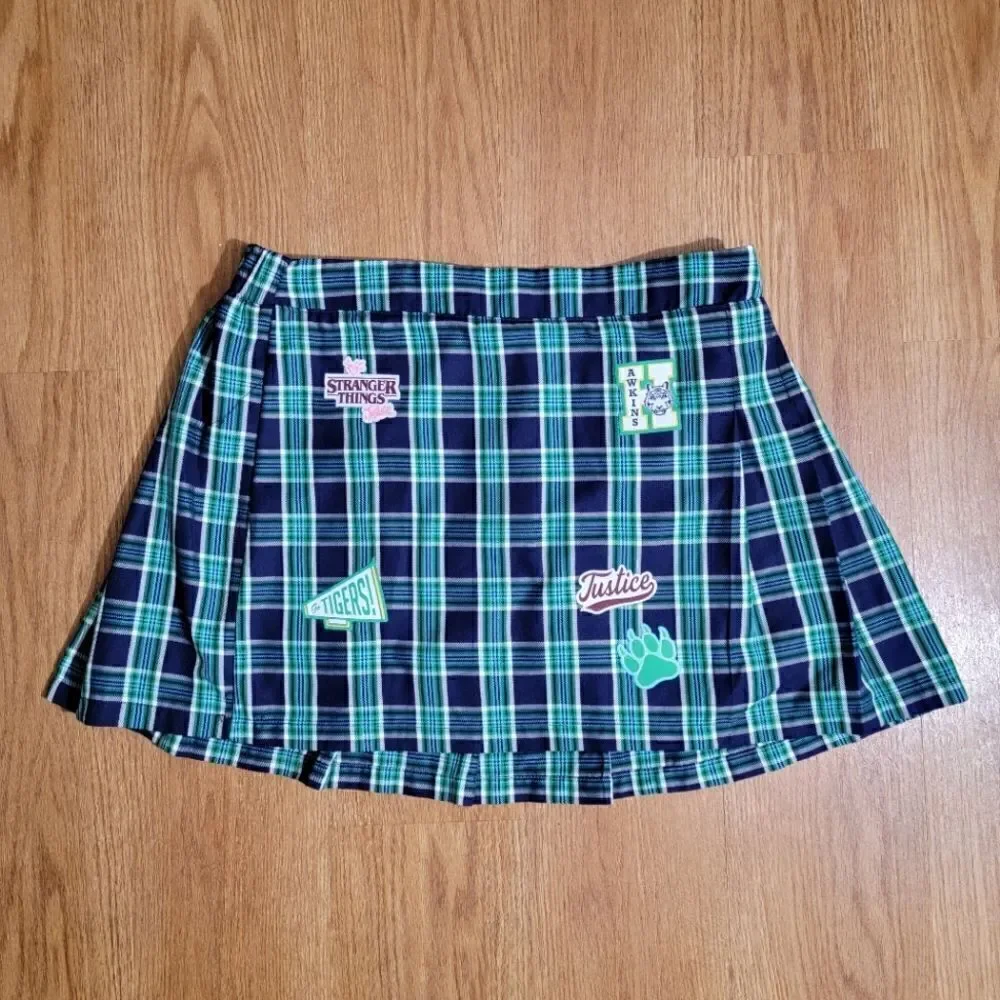 Justice X Stranger Things Youth Plaid Skirt Patchwork Girls Size XL 16 18 Blue