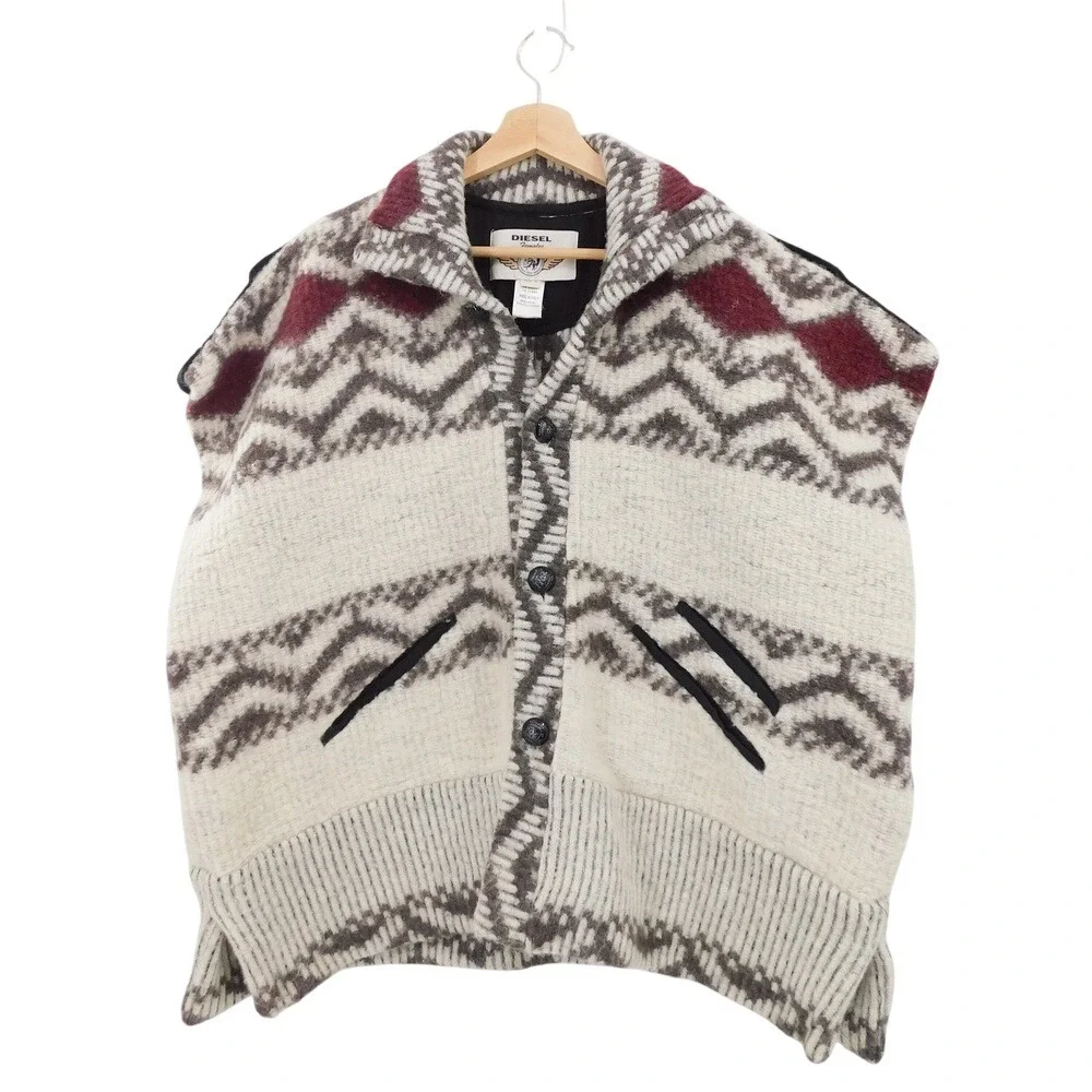 Diesel Women's Wool Blend Aztec Knit Sleeveless Cardigan Vest‎