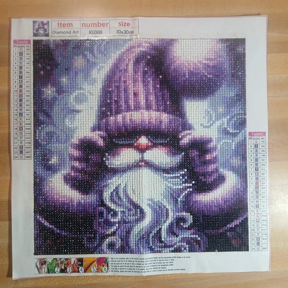 Finished 5D Diamond Art Painting Wall Art Purple‎ Santa, Sealed W/Clear Glue