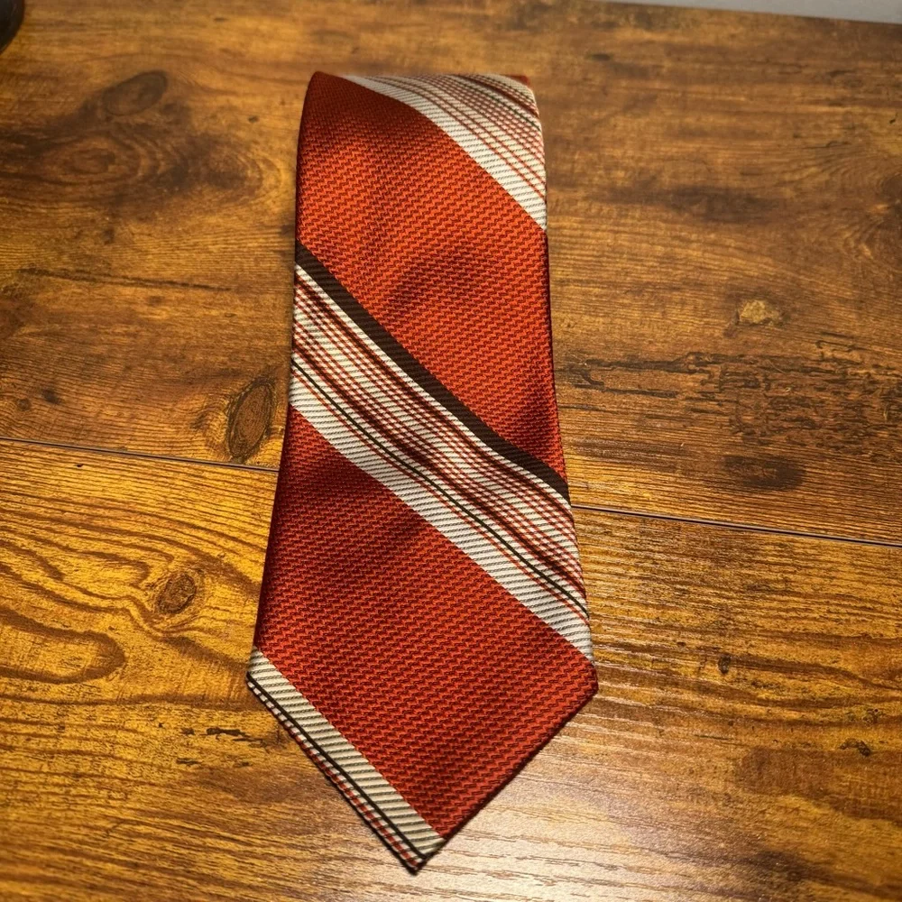 Aristo-Craft Vintage Wide Blade Tie Burnt Orange Stripe Retro 70s Mens Necktie‎