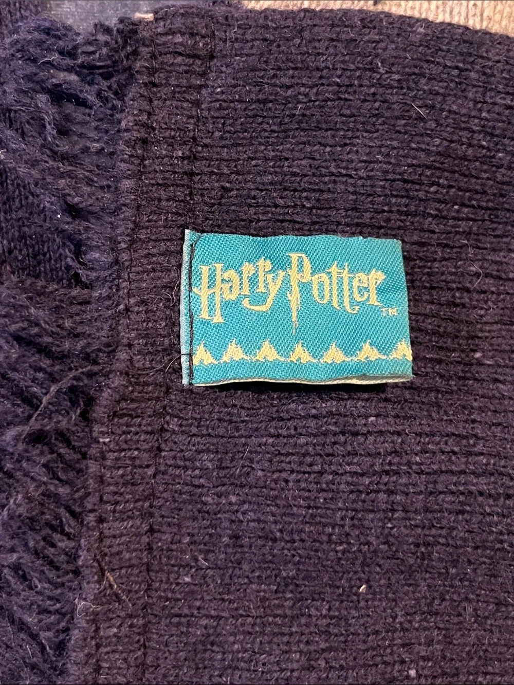 Harry Potter Ravenclaw Navy and Cream Striped Knit Wool Scarf with Crest Patch
