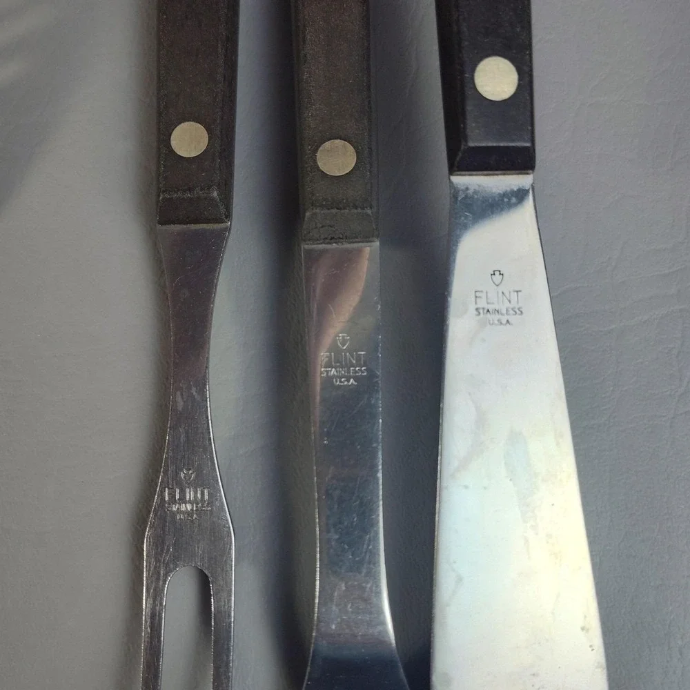Vintage FLINT ARROWHEAD Stainless Steel Utensils SET Of 8 USA Spatula Spoons