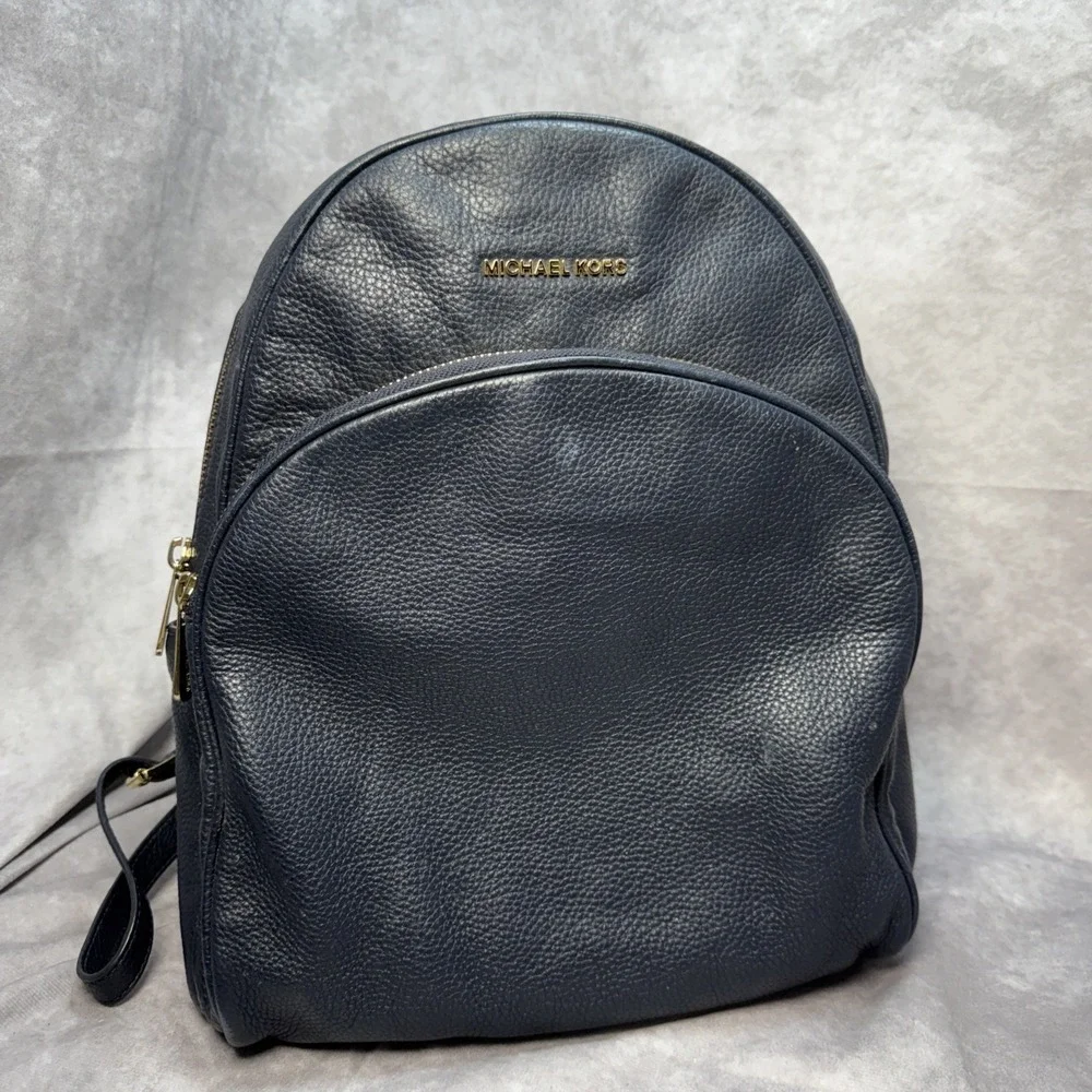 Michael Kors Zip Backpack Large Pebble Leather Navy Blue 14