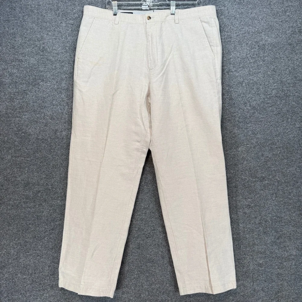 Lands End Pants Mens 40 Beige Linen Blend Traditional Fit Chino Slacks Casual