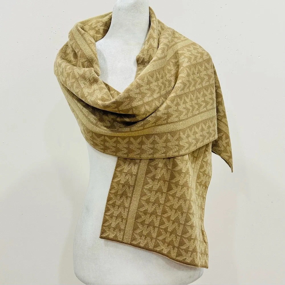 Michael Kors MK Signature Logo Gold Glitter Scarf Designer 11x64‎
