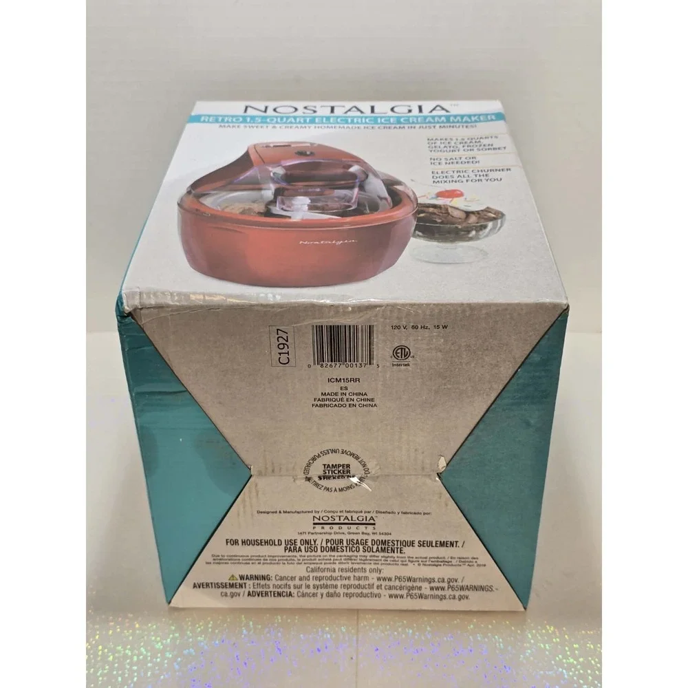 Nostalgia Retro 1.5 Qt Electric Ice Cream Maker Red Dessert‎ Machine
