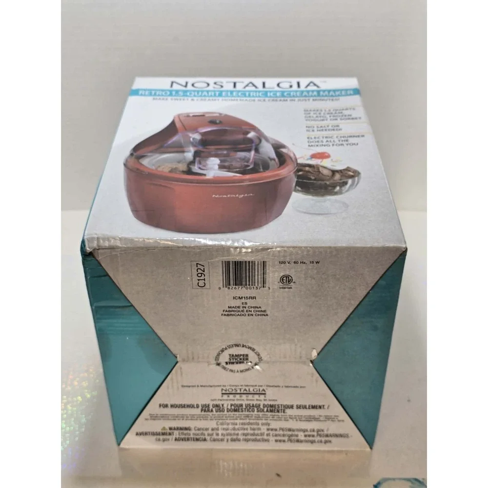 Nostalgia Retro 1.5 Qt Electric Ice Cream Maker Red Dessert‎ Machine