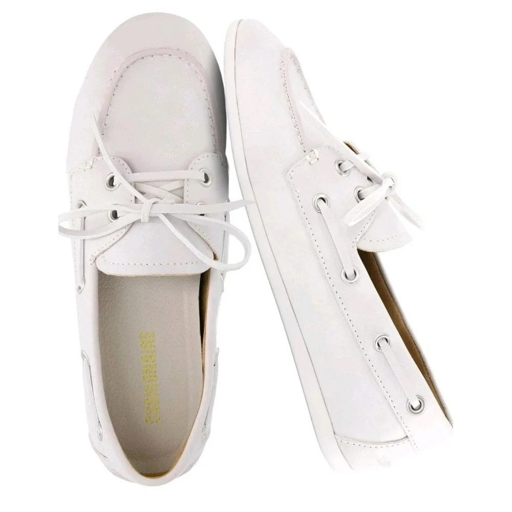 Cushionaire Womens White Faux Leather Boat Shoes Slip-On Comfort Casual
