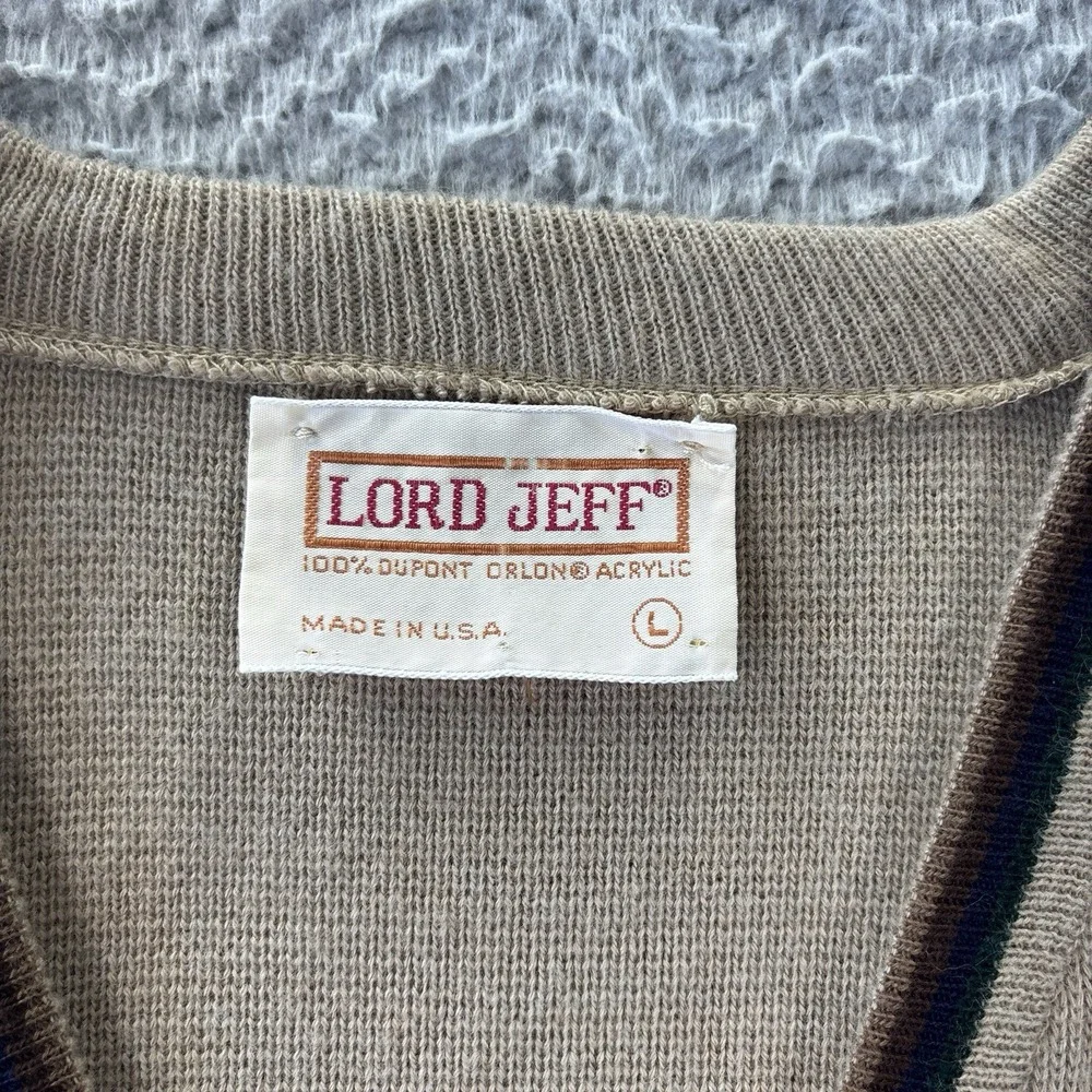 Vintage Lord Jeff‎ Sweater Mens Large Grandpa Grunge Brown Blue Green Striped