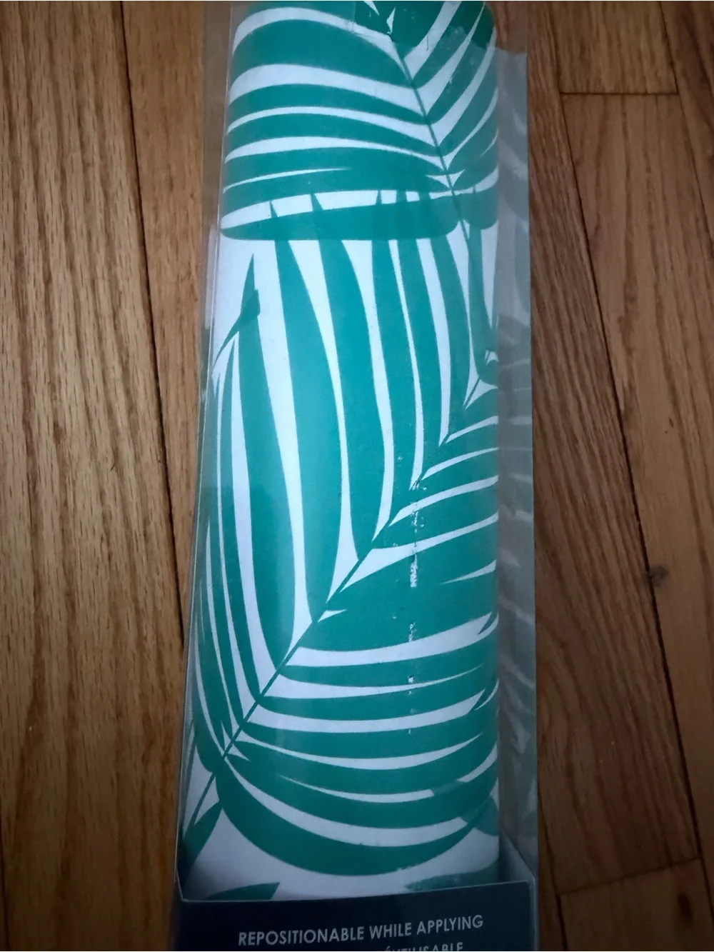 Packed Party Stay Teal Palm Leaf Peel & Stick Wallpaper white tropical pattern