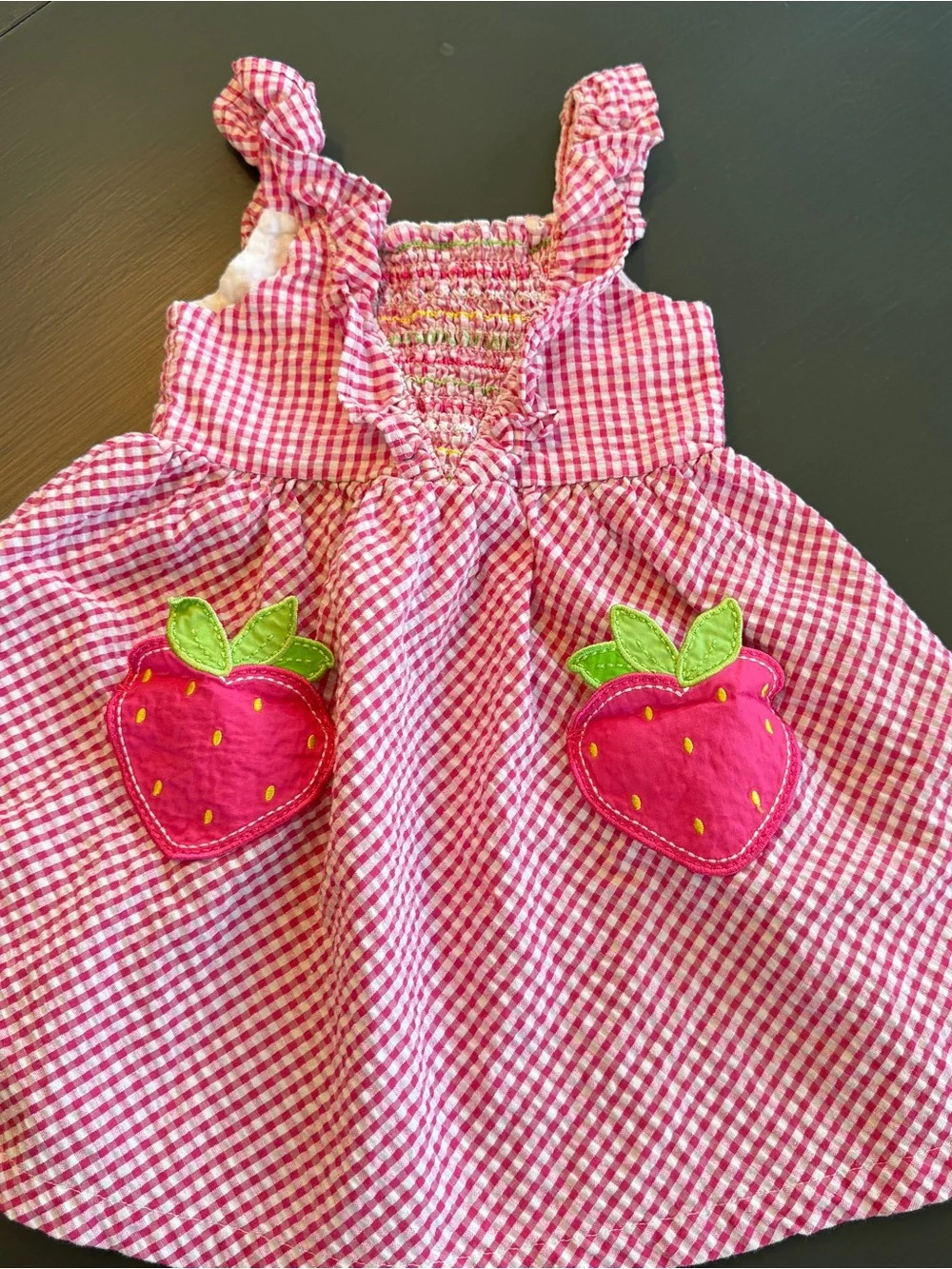 Blueberi Boulevard Pink Gingham Strawberry Pocket Sundress Sz 3T
