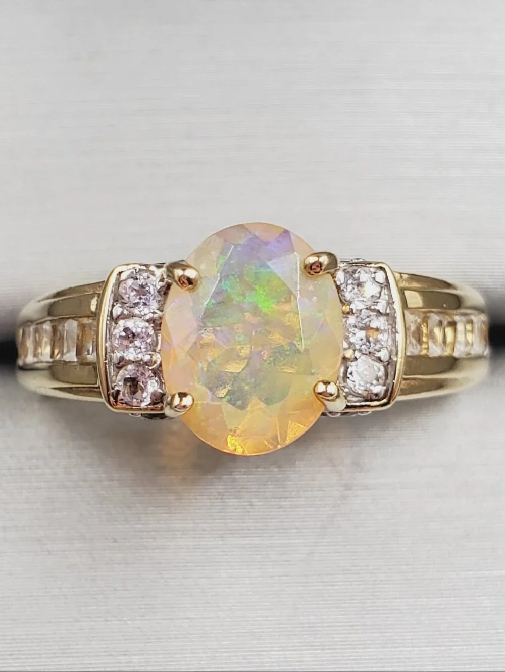 Genuine Faceted Opal Yellow Gold - 925 Sterling Silver Ring