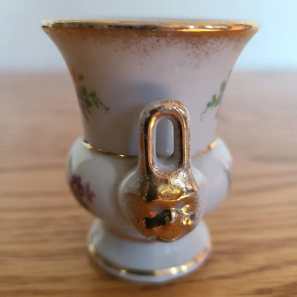 M Elfinware Germany Urn Shaped Mini Bud Vase Flowers With Gold Trim Bottom Stamp