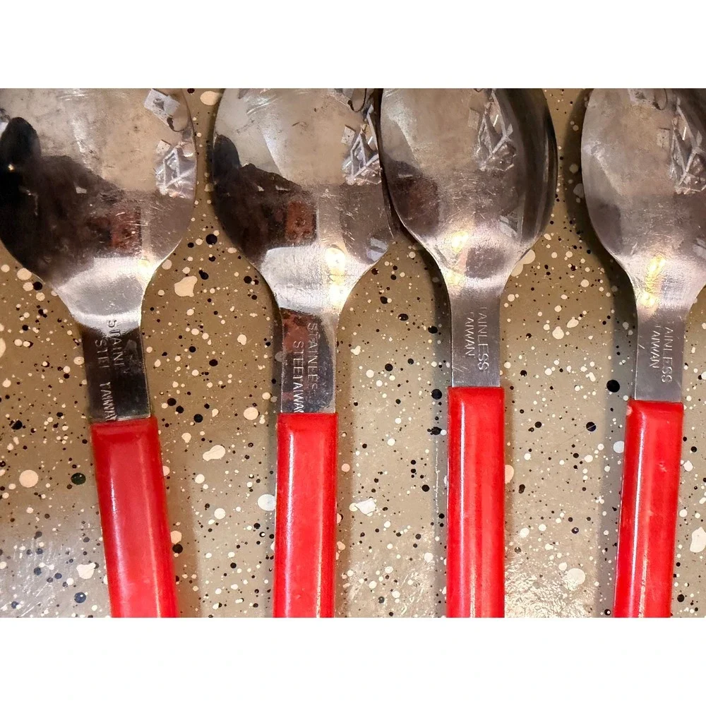 Vintage Red Handle Stainless Steel Flatware Lot – 21 Pieces Mid‎ Century