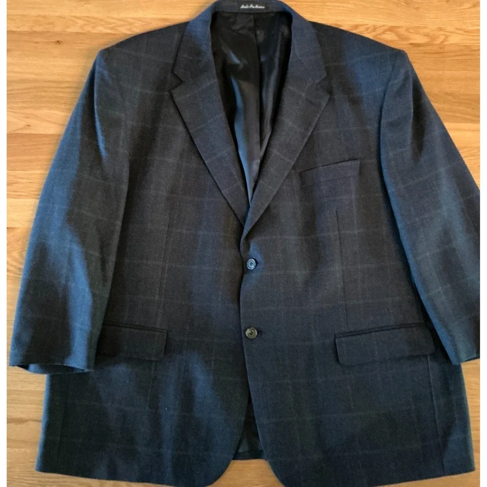 Lauren Ralph Lauren 52 Navy Plaid Wool Blazer Mens XL Sport Coat 22.5