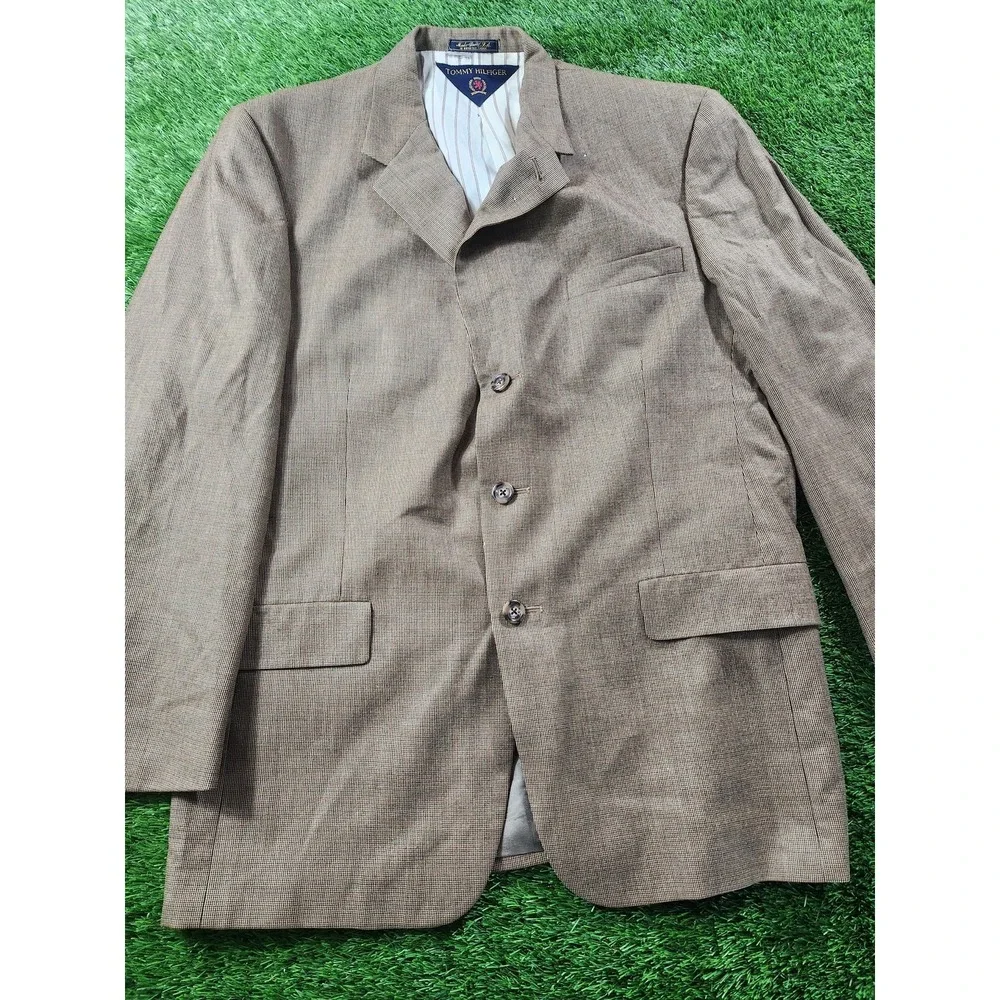Tommy Hilfiger Sport Coat Mens 42R‎ Brown Wool Three Button Check Blazer Jacket