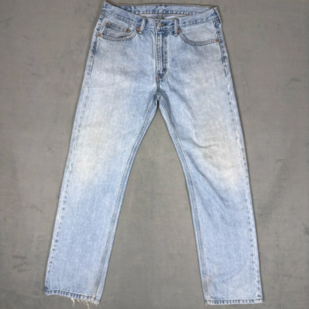 Levi's 505 Jeans Men's 33x32 Light Wash Straight Leg Regular Fit Raw Hem‎