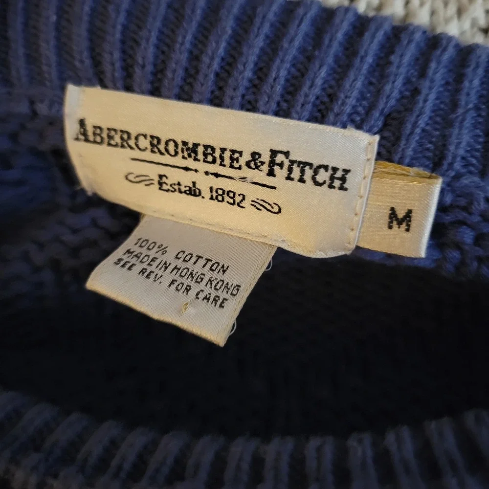 VTG Abercrombie & Fitch Men's Fisherman Chunky Cable Knit Sweater Blue Med *Flaw