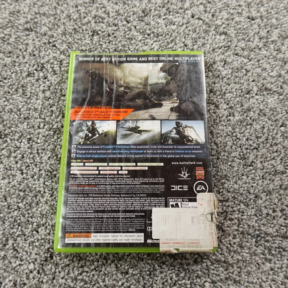 Battlefield‎ 3 Limited Edition XBox 360 Game Disc Case War Shooter Army Military