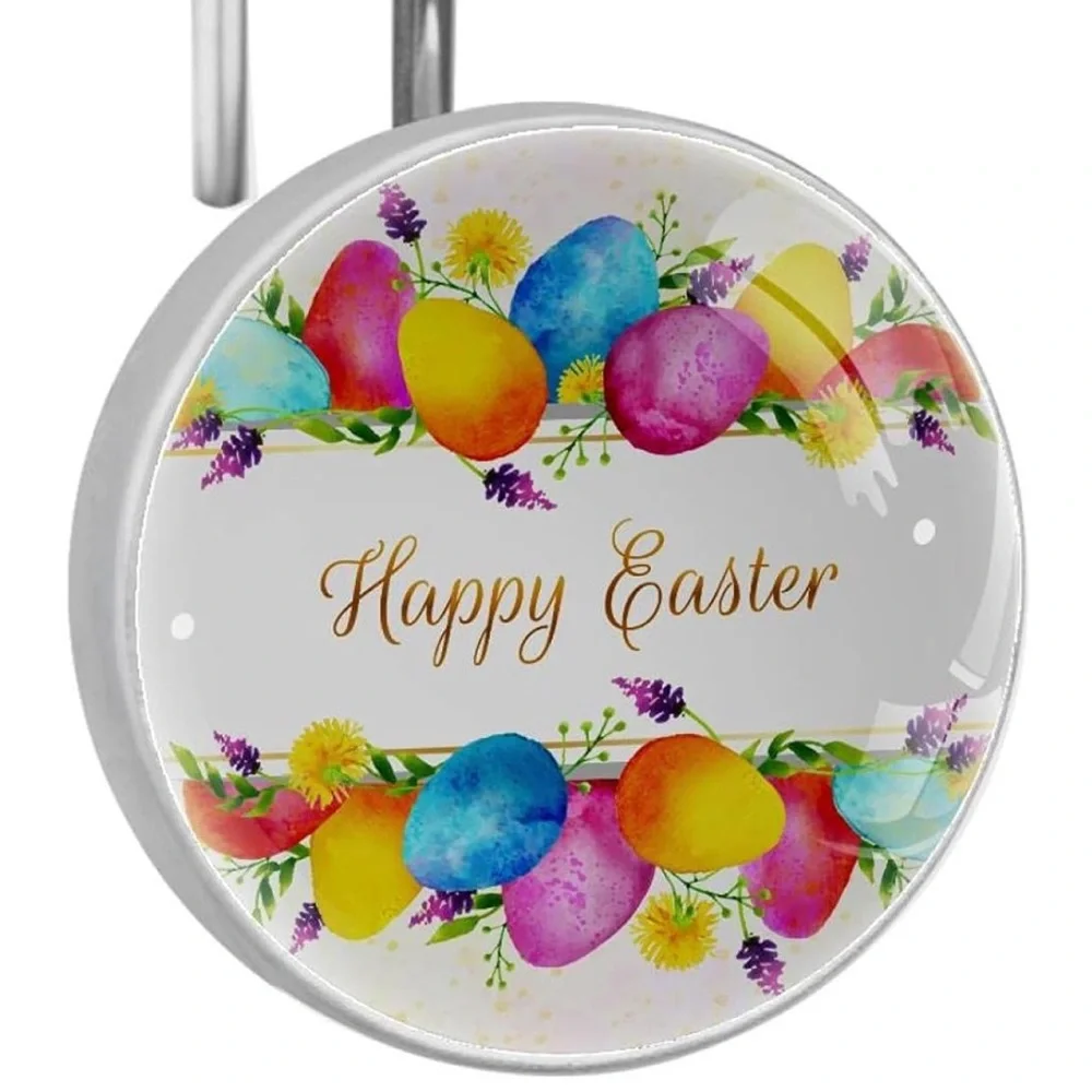 Colorful Happy Easter Eggs, Shower Curtain Hooks Rings Set of 12 Shower Hooks