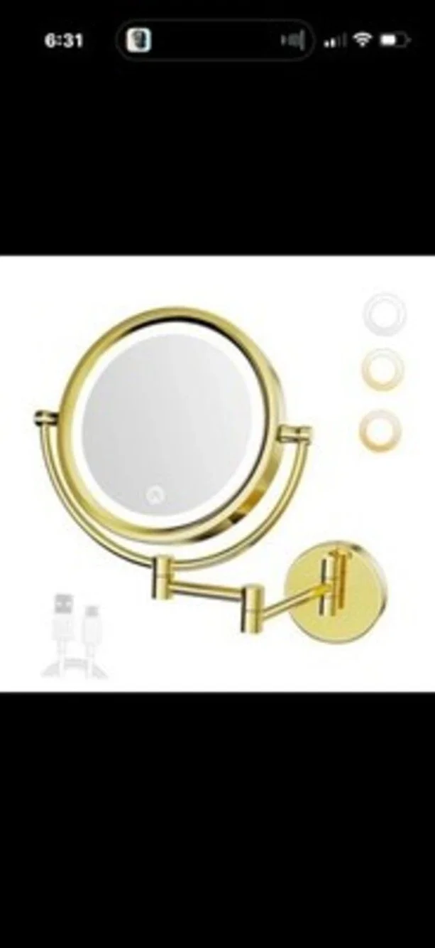 10x Magnifying Mirror with Light Wall Mounted With Polished Gold Tone Hard Wire