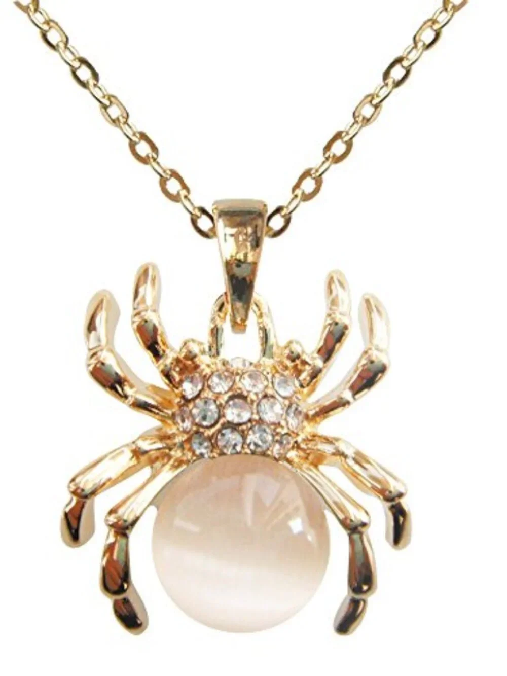 New - 18k Gold Plated Opal Crystal Spider Pendant Necklace 16