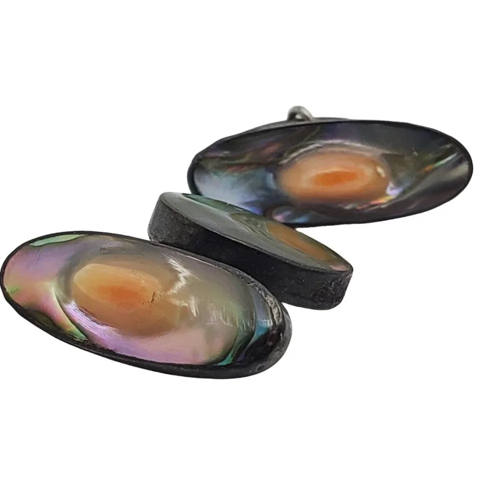 Antique Cufflinks Sterling Silver Blister Pearl Baroque Oval Toggle Swivel Back