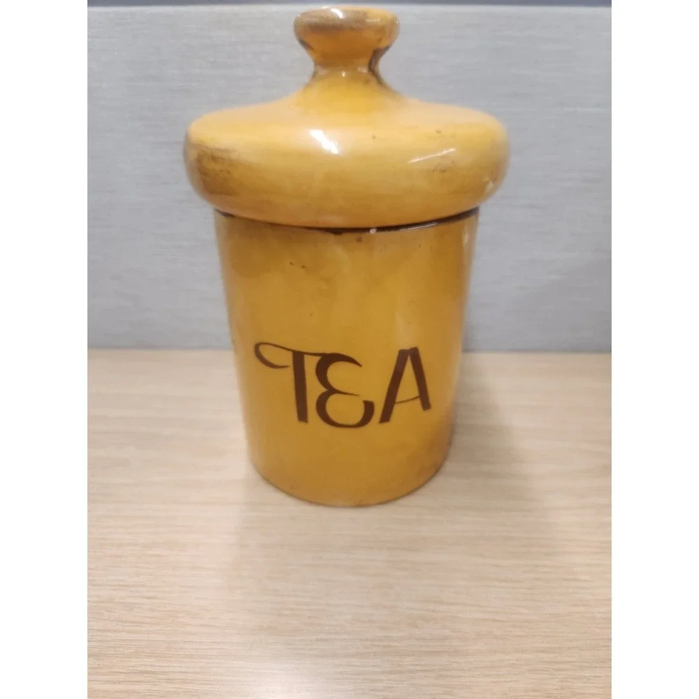 Vintage MCM Holiday Designs Tea Lidded Ceramic Canister Harvest Yellow Mushroom