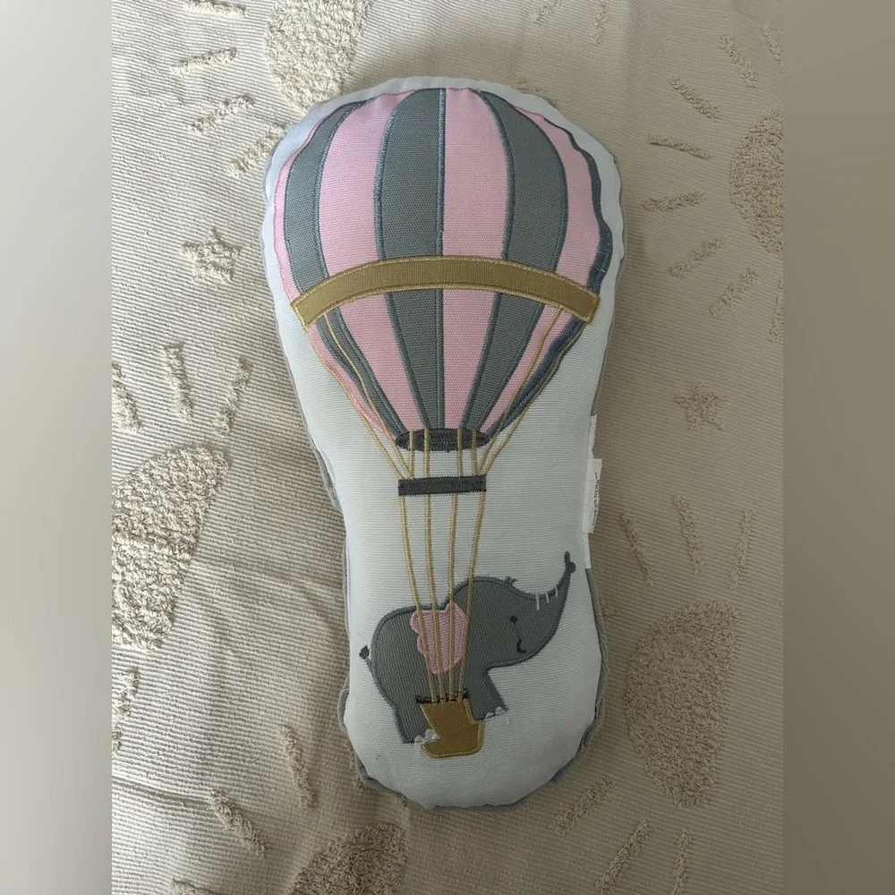 Pink and Gray Elephant Hot Air Balloon Pillow