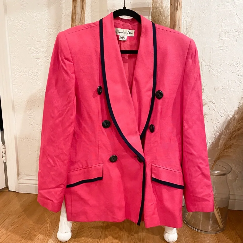 Christian Dior Vintage Blazer in Pink and Navy Size 14