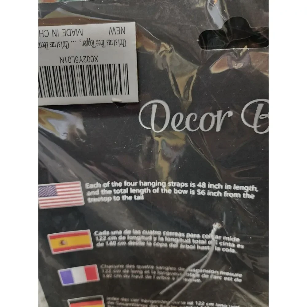 Christmas Tree Topper Bow with Glitter Satin Mesh Streamer Decor 56 Inches