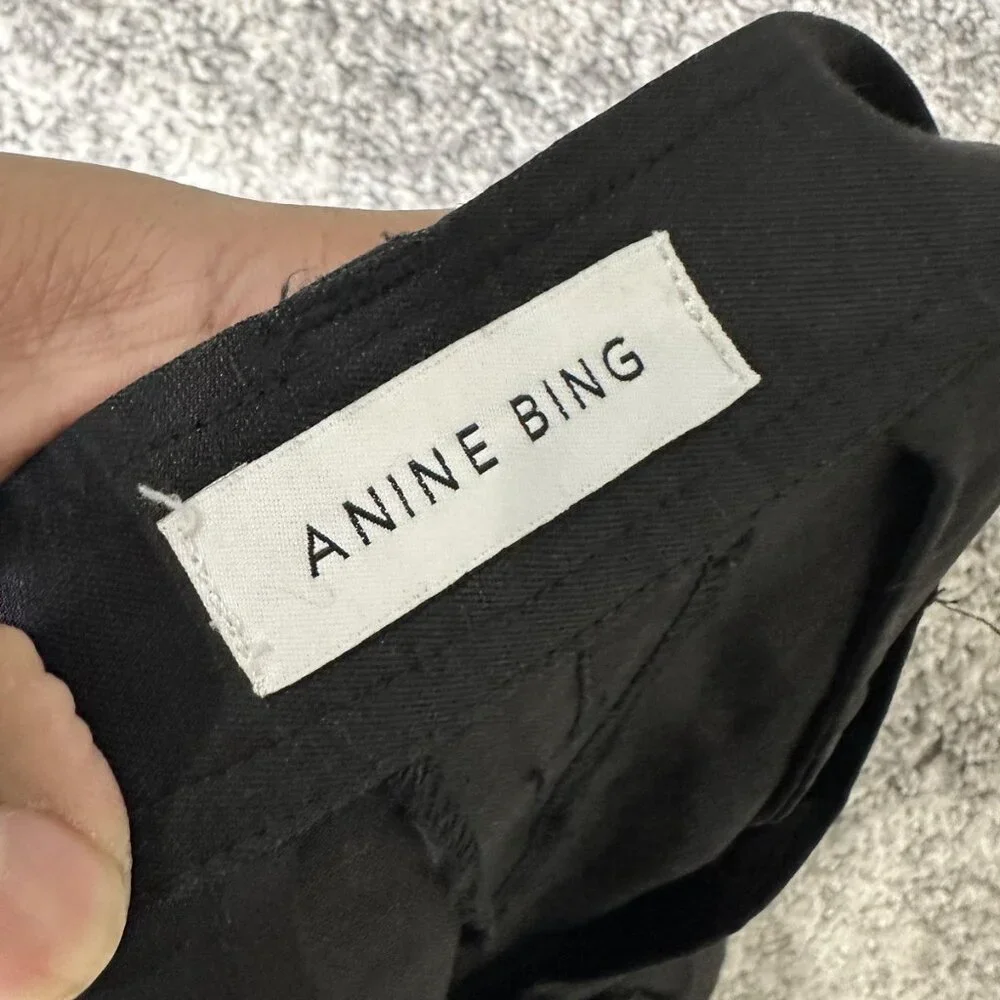 Anine Bing Pants Womens 38 Black Linen Blend Wide Leg Dress Trousers Work‎