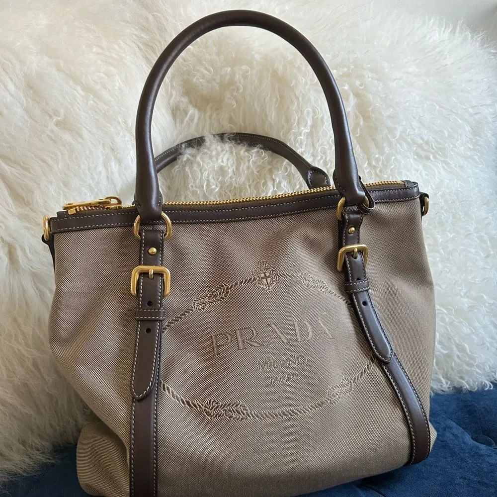 PRADA Jacquard Logo Tote Corda Bruciato
