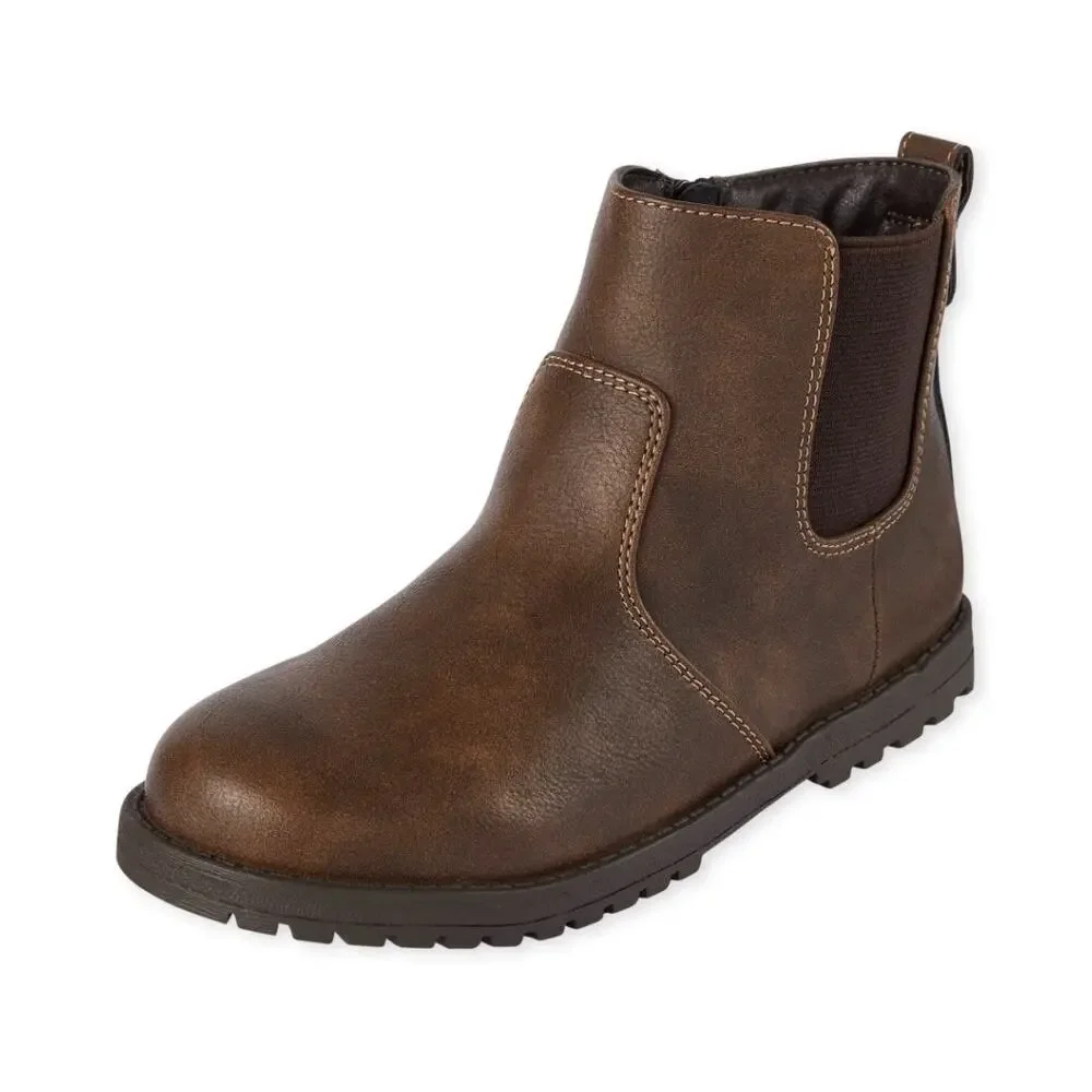 The Children's Place Boys Faux Leather Boots Brown sz 8