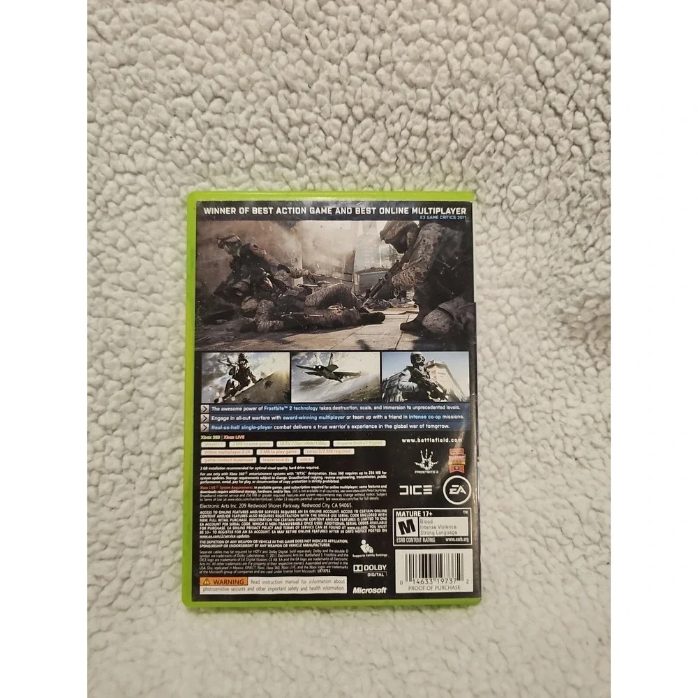 Battlefield 3 (Microsoft Xbox 360, 2011)‎ Tested Working No Manual Free Shipping
