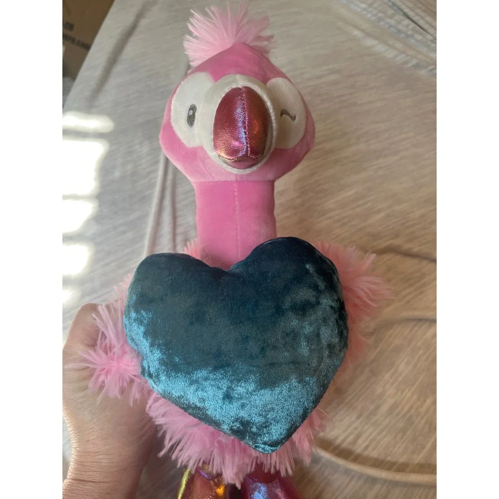 Pink Flamingo Plush Heart Teal Velvet Stuffed‎ Animal Toy
