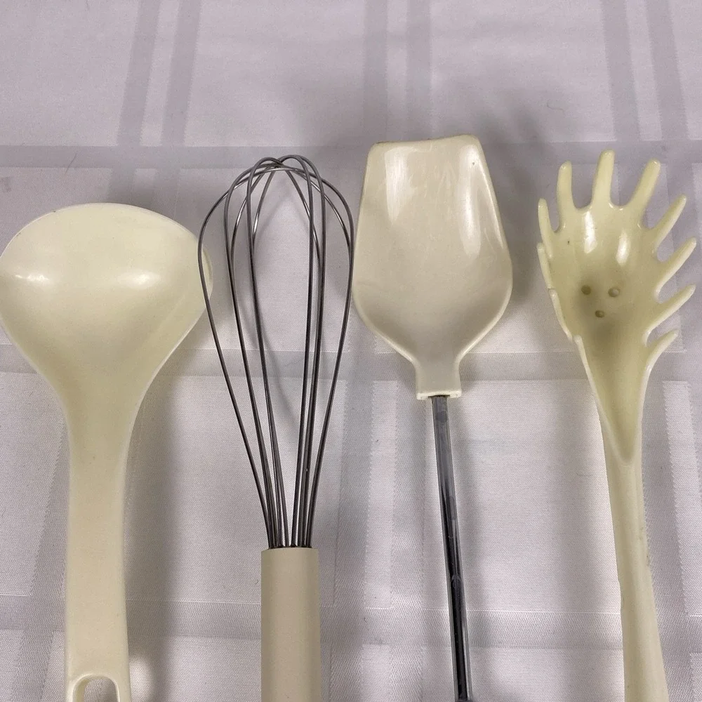 Retro White Kitchen Utensils. Lot of 10. Brands vary