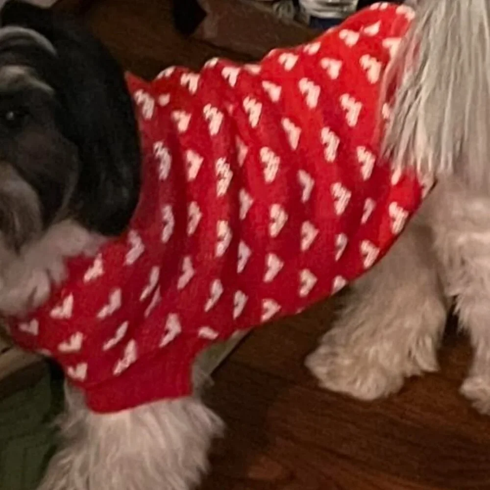 Red Dog & Cat Sweater Knitted Heart Puppy Pullover Warm Soft Holidays Clothes