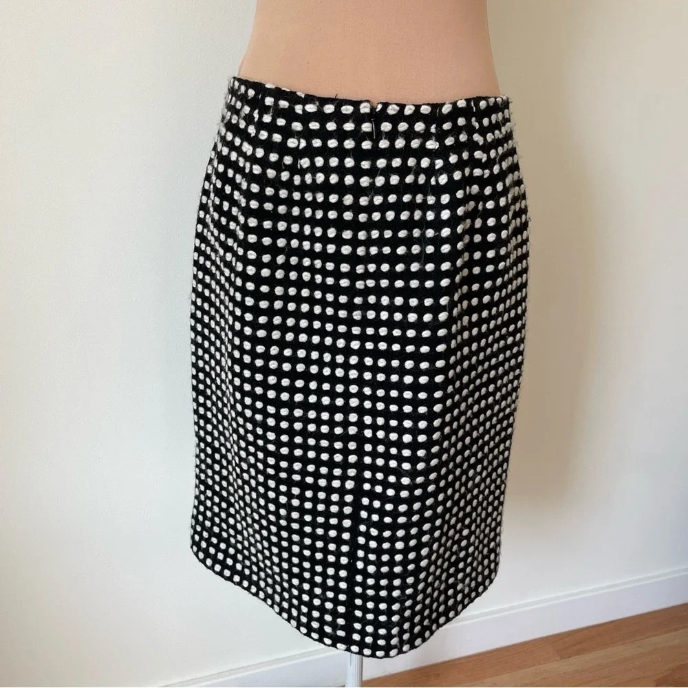 Edward Achour Paris Black White Knit Dot Wool Below The Knee Pencil Skirt Size 6