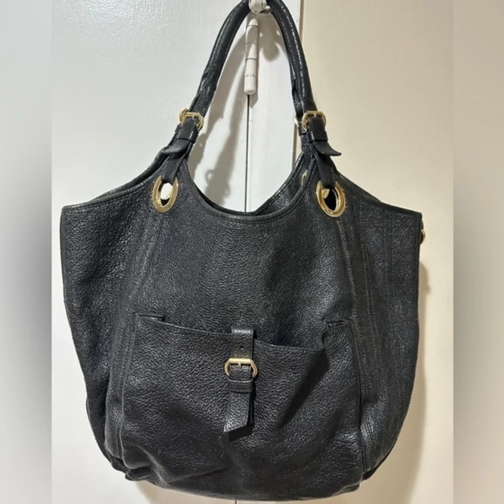 VINTAGE Christian Dior Black and Gold Shoulder Bag with Textured Leather
