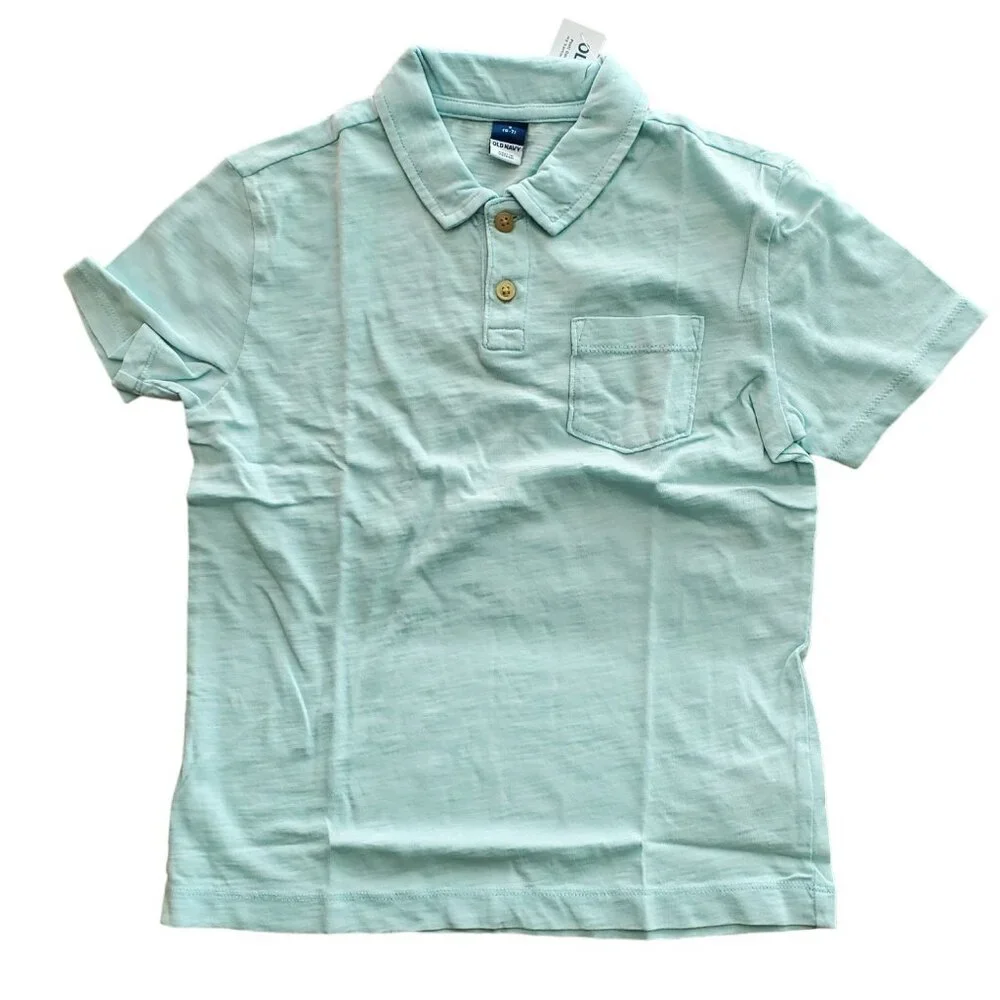 NEW Old Navy Boys Polo Shirt Short Sleeve Pocket Size Small Ceramic Blue‎
