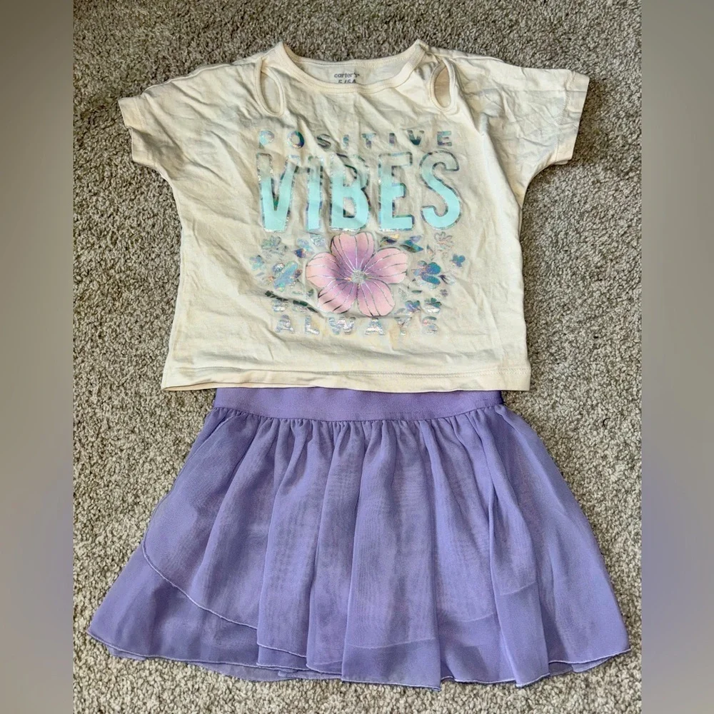 Carter’s Positive Vibes T-Shirt and Purple Skirt Set