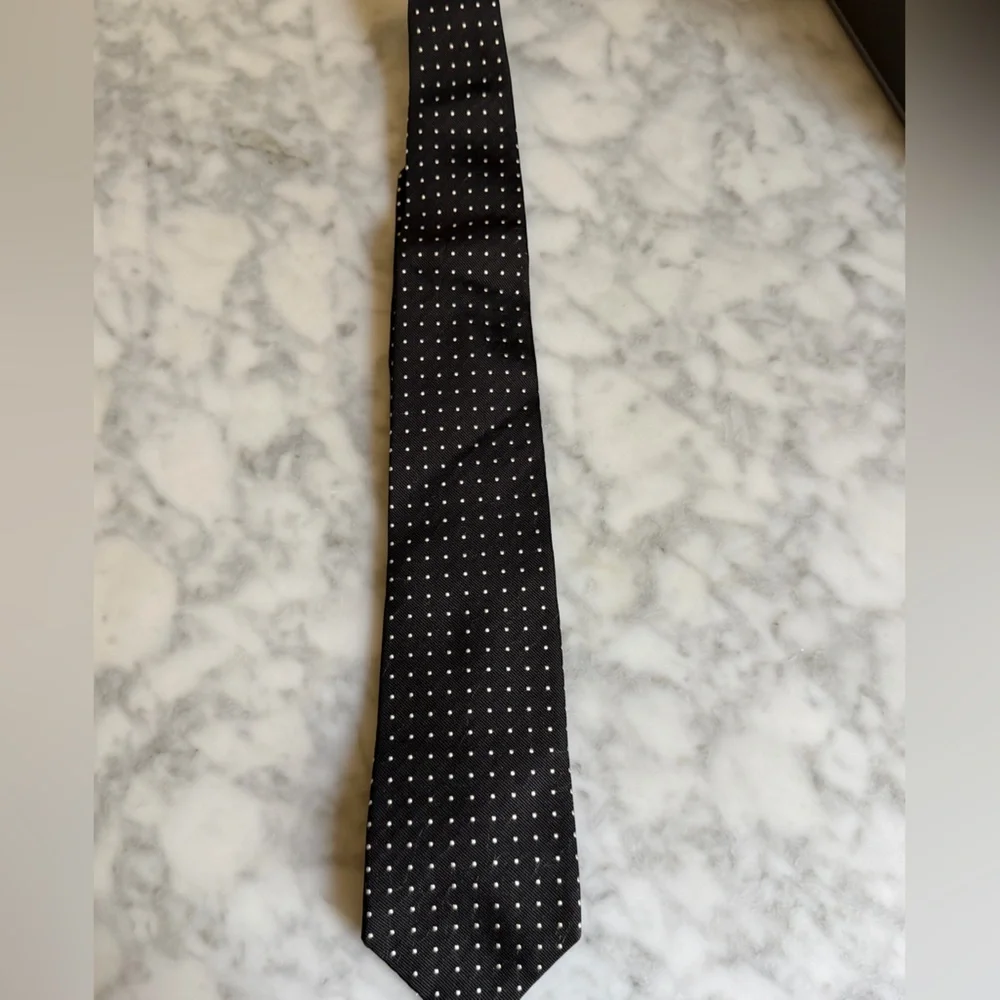 Classic Polo by Ralph Lauren Black Tie w White Polka Dots Formal Office Handmade