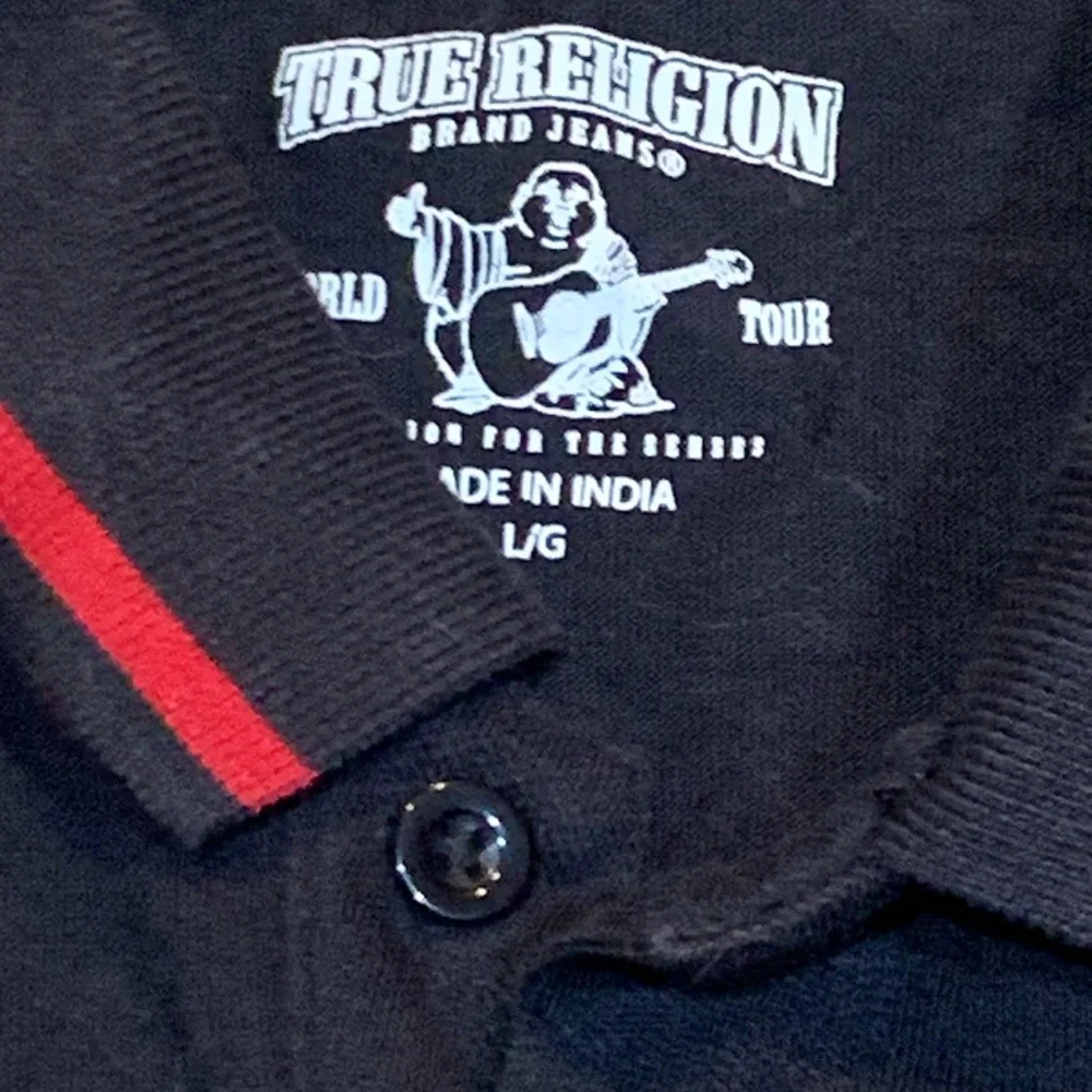 True religion classic polo Black /Red trim & logo Size L