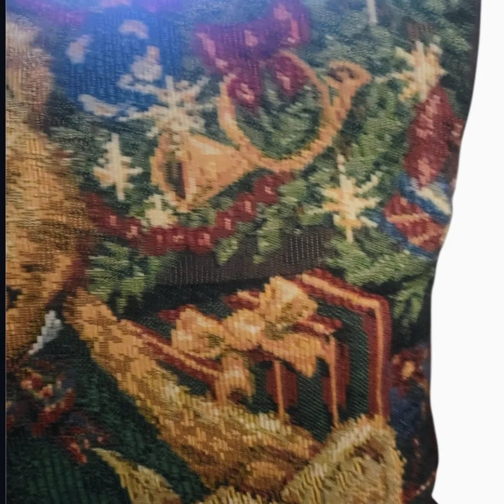 Christmas Bears Pillow Tapestry Burgundy Needlework Design Holiday Decor 16 X 12