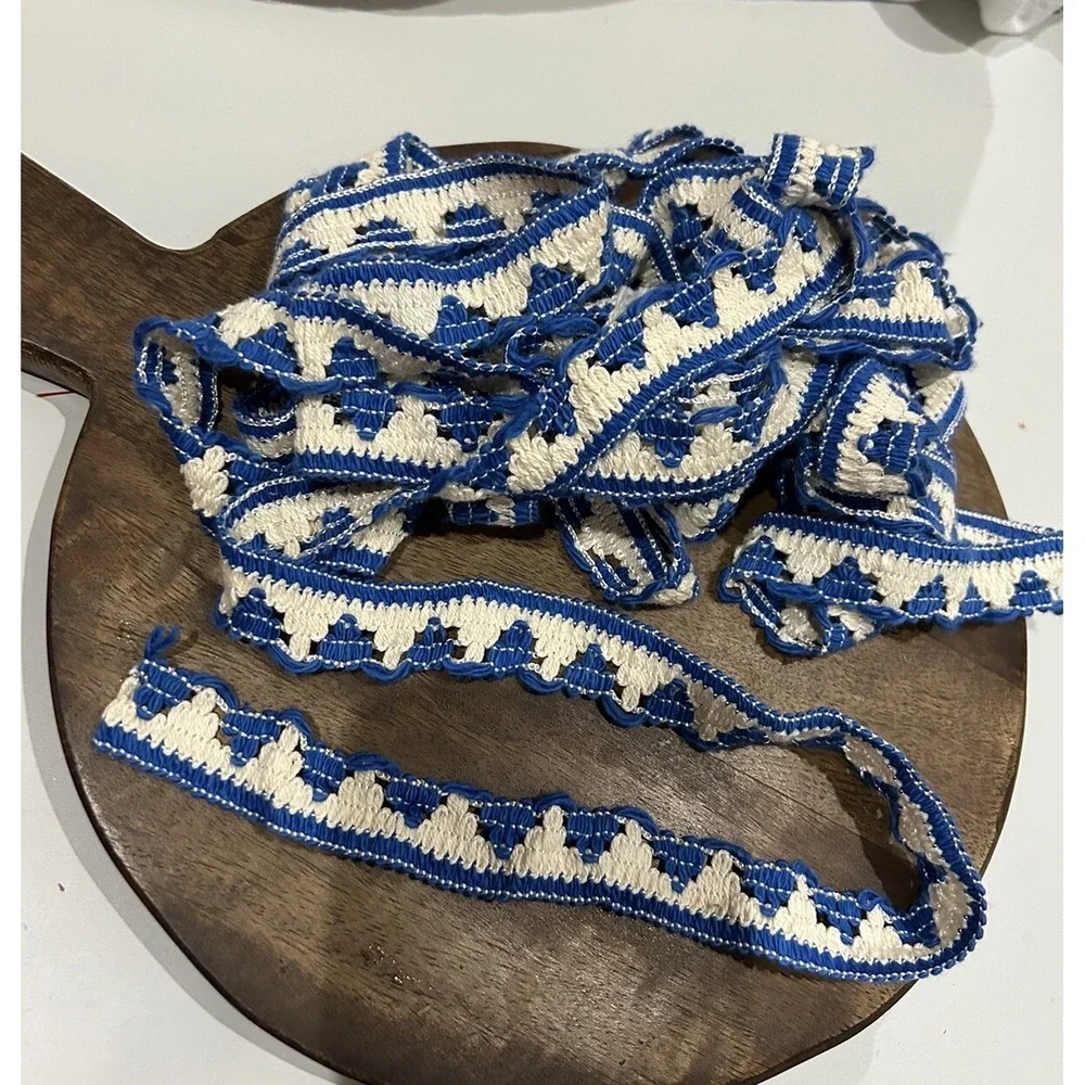 Vtg MCM Retro Color Something Blue Crochet Trim Edging‎ Boho Cottage Crafting