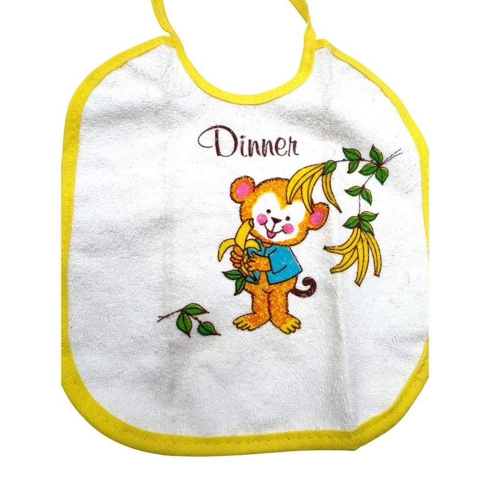 Unbranded OS White Bib Kids Vintage Monkey Banana Dinner
