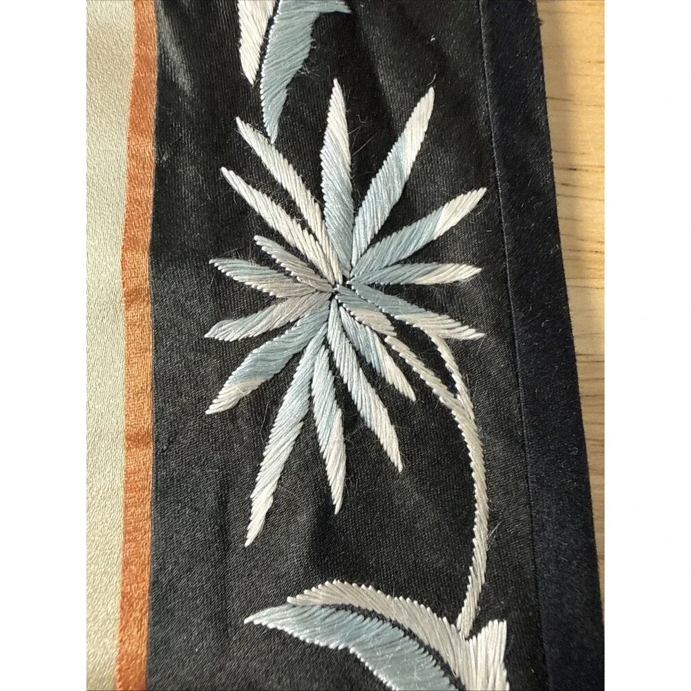 Vintage Asian Silk Hand Embroidered Tapestry Floral Bird Design 13”x26”