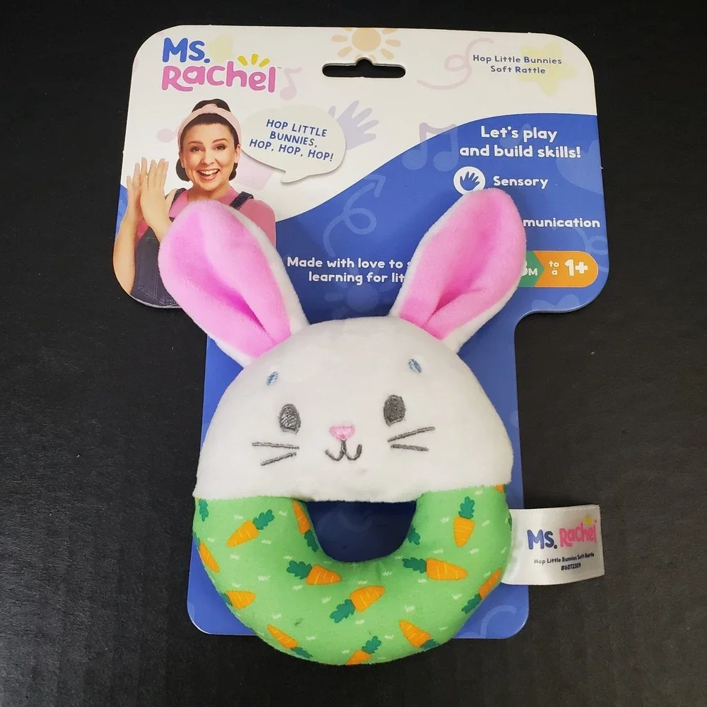 Ms. Rachel Hop Little‎ Bunnies Soft Ring Rattle Plush Grabber Baby Bunny Toy