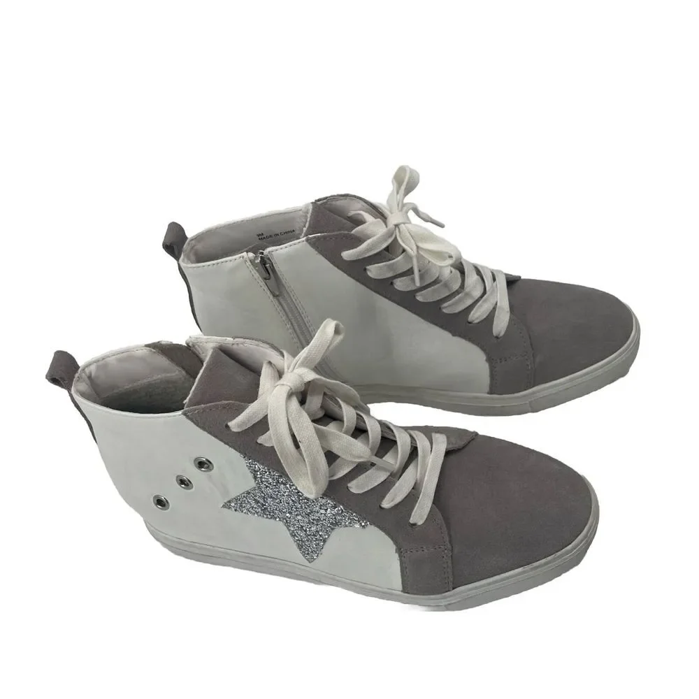 Steve Madden High Top Wedge Sneaker Women's 9 Star‎ Leather Upper Y2K Sabotage